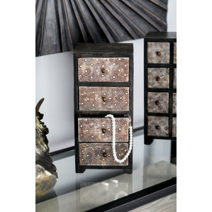 Cima Rustic Mango Wood Rectangular 4-Drawer Free Standing Jewelry Armoire by Bloomsbury Market