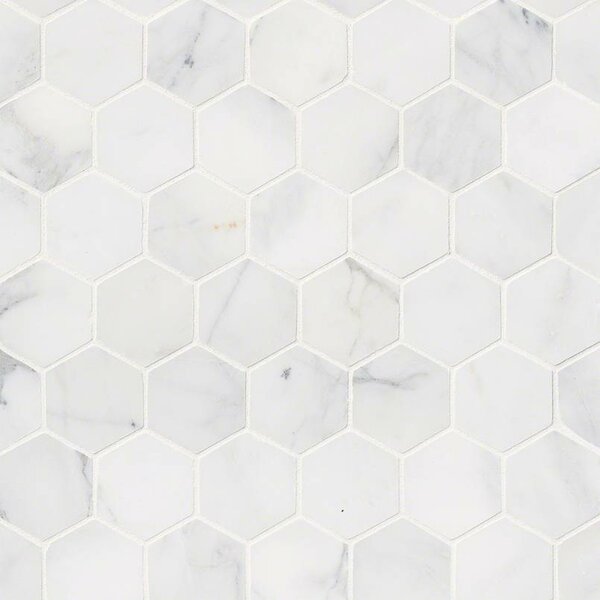 Calacatta Cressa Hex Honed 2 x 2 Marble Mosaic Tile in White by MSI