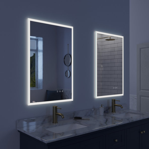 H frameless rectangular led light bathroom vanity mirror in clear. elegant lighting mirror