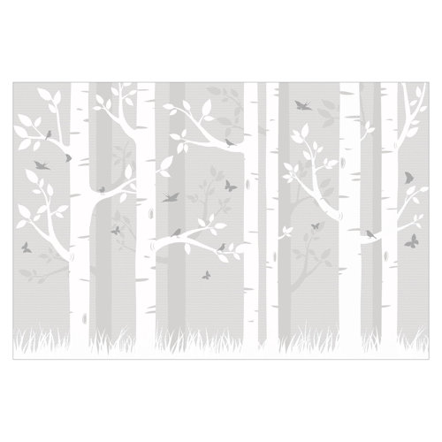 Birch Forest with Butterflies and Birds 3.2m x 4.8m Textured Matte Peel & Stick Wall Mural East Urban Home