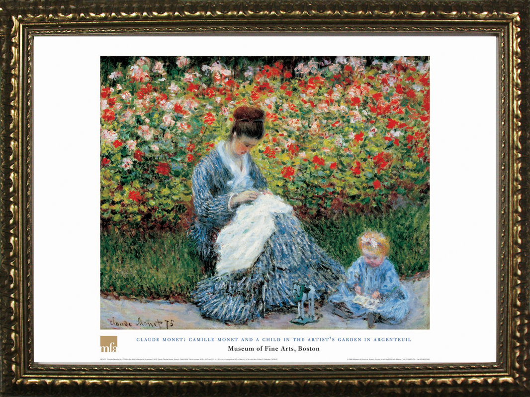Camille Monet and a Child in The Artist s Garden in Argenteuil by Claude Monet Framed Painting