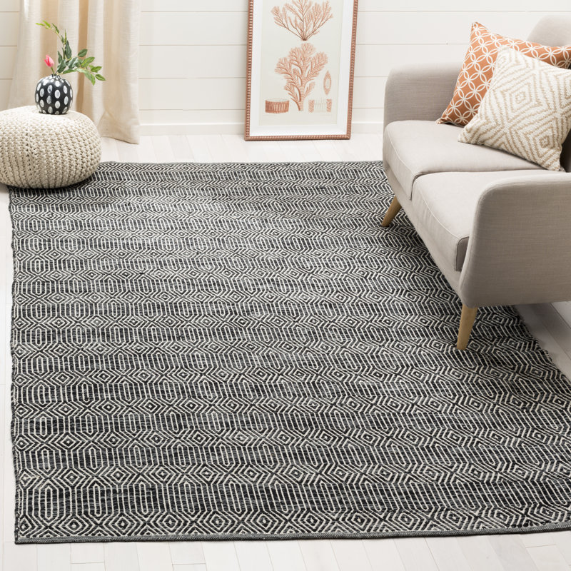 Xander Place Geometric Handmade Flatweave Cotton Ivory Dark Grey
