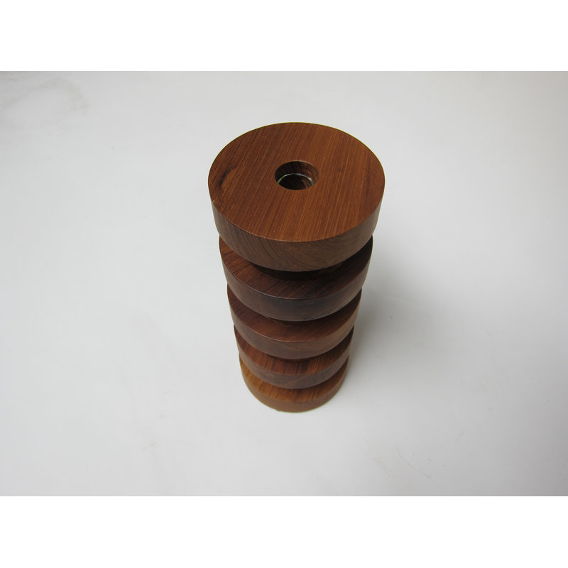 Teak Wood Round with Glass Liner Vase