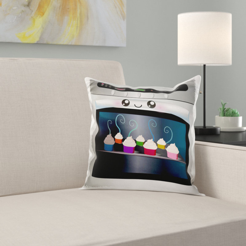 East Urban Home Cute Kawaii Happy Smiling Oven Filled With Baking Cupcakes For Chefs Foodies And Cooking Fans Pillow Cover Wayfair