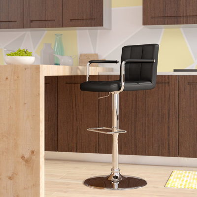 BillyRay Adjustable Height Bar Stool Latitude Run Upholstery Black
