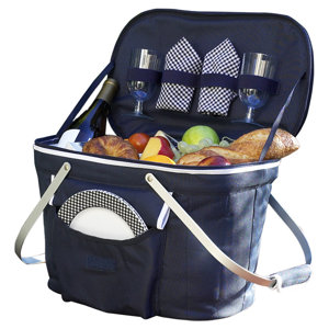 Collapsible Insulated Picnic Basket Cooler with Two Place Settings