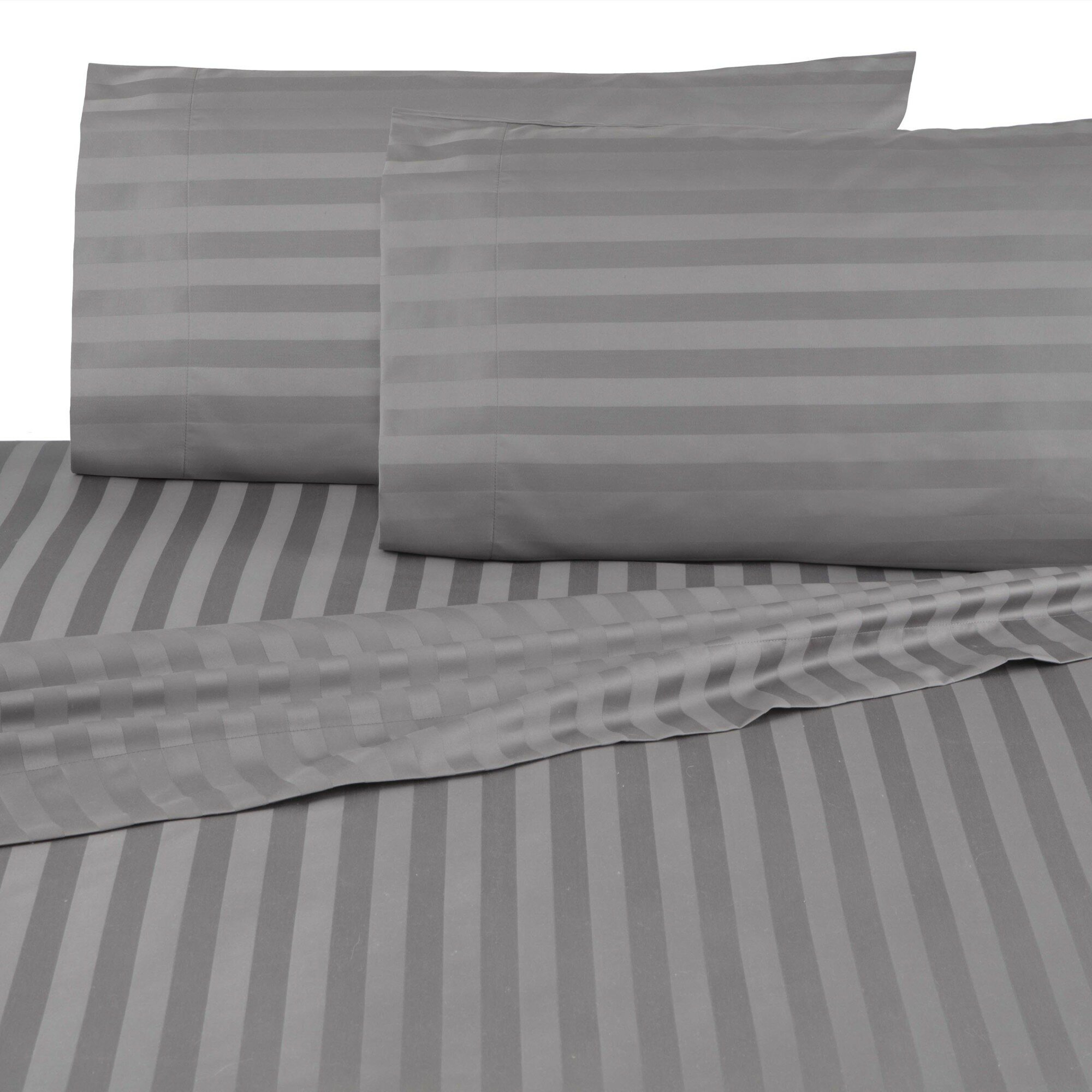 Gray Striped Deep Pocket Bed Sheet Set 1000 Count Egyptian Cotton Sheet