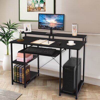 Modern Computer Desk With Storage Shelves Home Learning Desk Workstation Black Ebern Designs