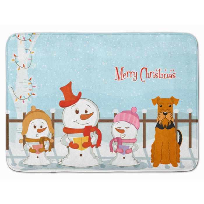 Merry Christmas Carolers Airedale Rectangle Microfiber Non-Slip Bath Rug