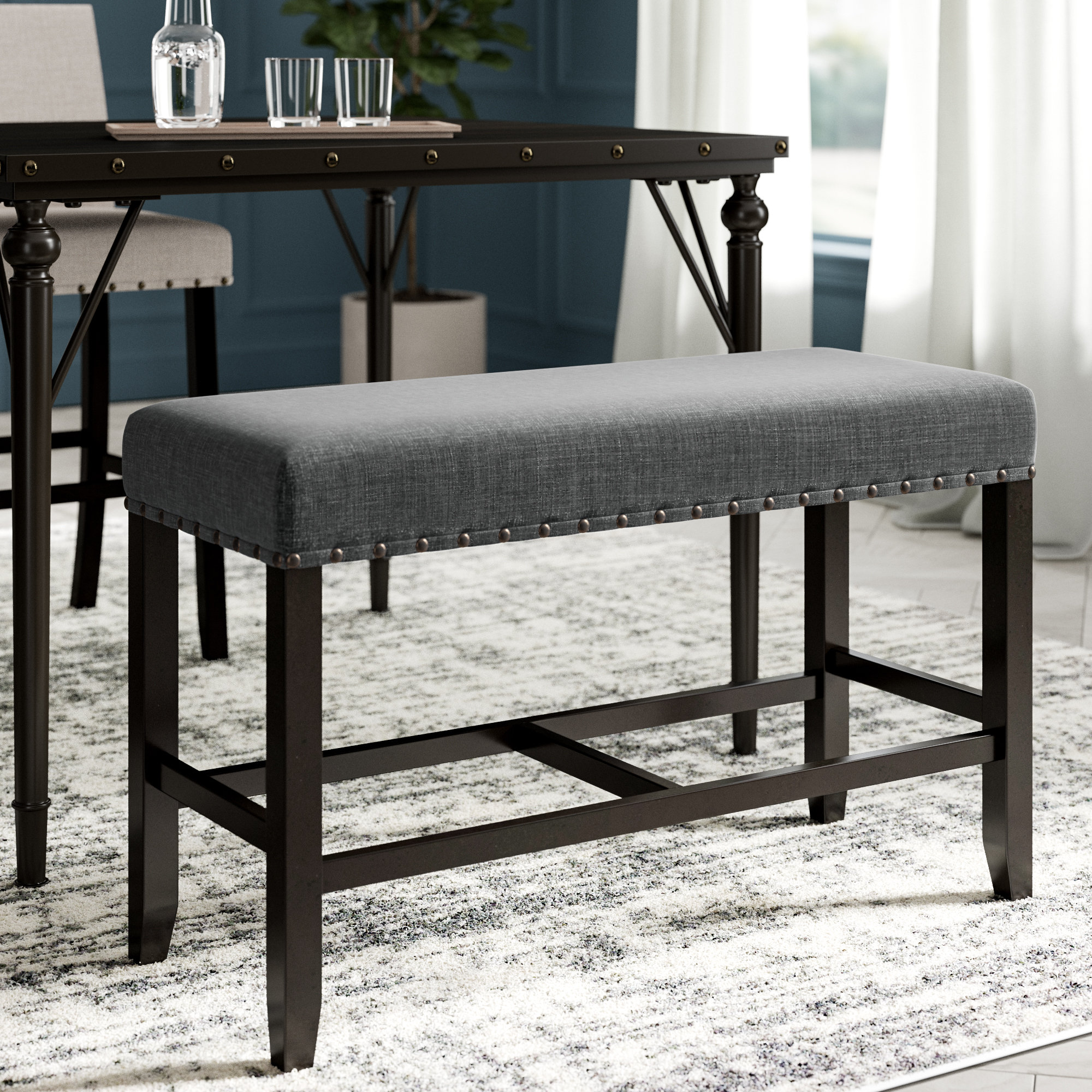 Greyleigh Haysi Counter Height Upholstered Bench With Nailhead