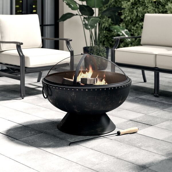 Tuscola Hohman Firebowl Steel Wood Fire Pit with Handles and Spark Screen by Greyleigh