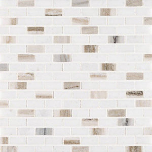 Palisandro Mini Brick Pol Marble Mosaic Tile in Gray/Beige