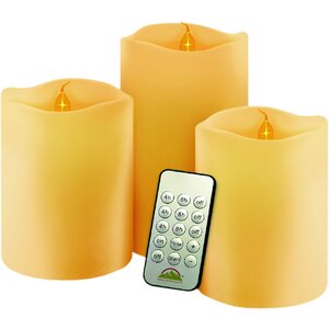 3 Piece Vanilla Pillar Candle Set with Remote Control
