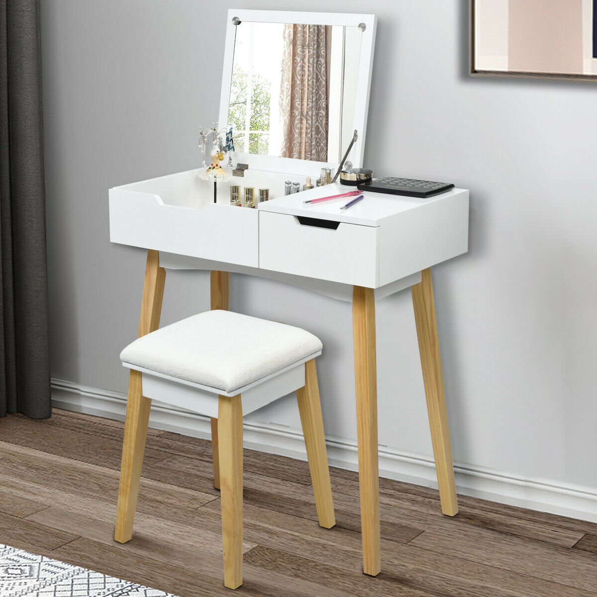 Wrought Studio Tempe Makeup Table Cushioned Vanity Set With Stool And Mirror Reviews Wayfair Wrought Studio Tempe Makeup Table Cushioned Vanity Set With Stool And Mirror Reviews Wayfair