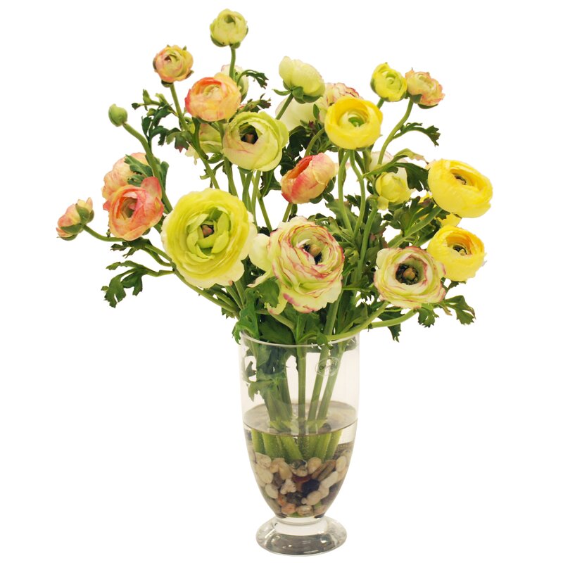 Winward Silks Ranunculus Floral Arrangement in Glass Vase | Wayfair