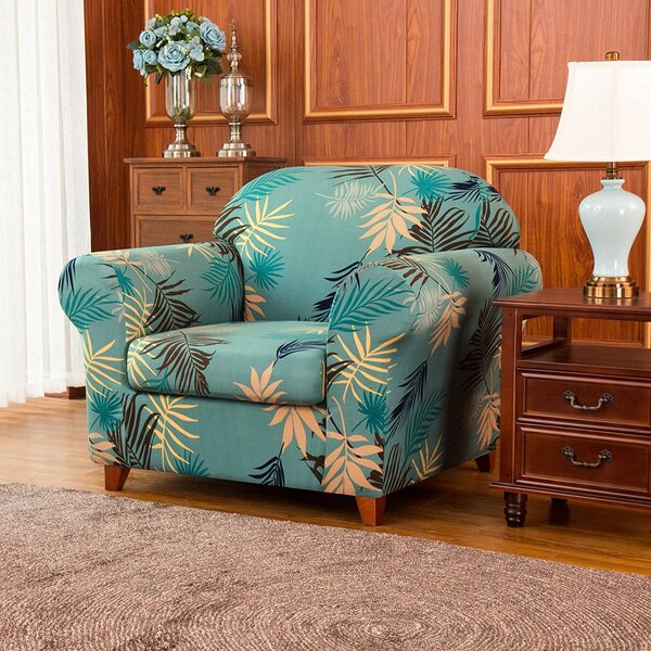 Ultra Soft Fitted Leaves Printed Box Cushion Armchair Slipcover By Symple Stuff