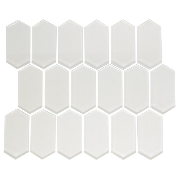 Stretched Hexagon Pearlescent Random Sized Glass Mosaic Tile in White by Susan Jablon