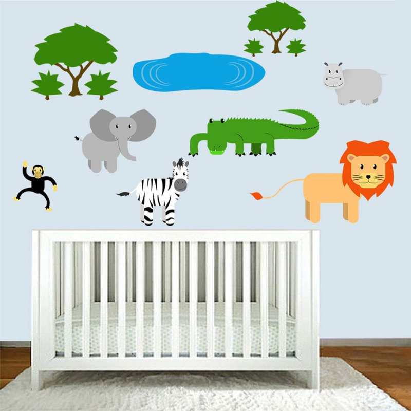 Zoomie Kids Safari Nursery Animals Jungle Stickers For Kids Playroom Wall Decal Wayfair