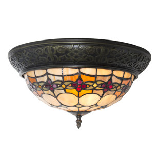 Tiffany Style Ceiling Fixtures Wayfair Paule Tiffany Style Stained Gl Geometric Rosette 2 Light Flush Mount