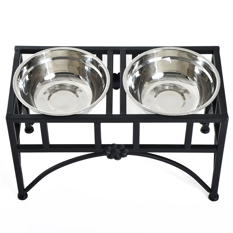 Pawhut Elevated Double Stainless Steel Bowl Dog Feeder 17 Inch