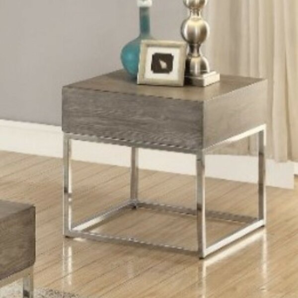 Roscoe Wooden Square Top Metal Base End Table By Ivy Bronx