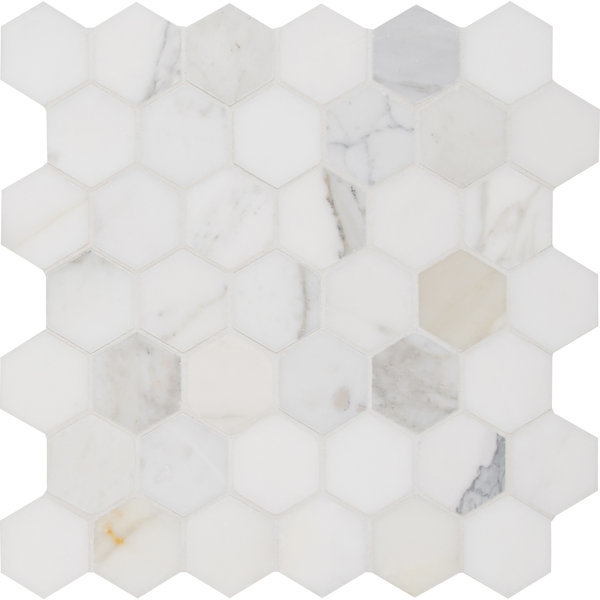Calacatta Hexagon Polished 2 x 2 Marble Mosaic Tile in White by MSI