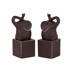 Resin Trumpeting Elephant on Cube Platform Bookend (Set of 2)
