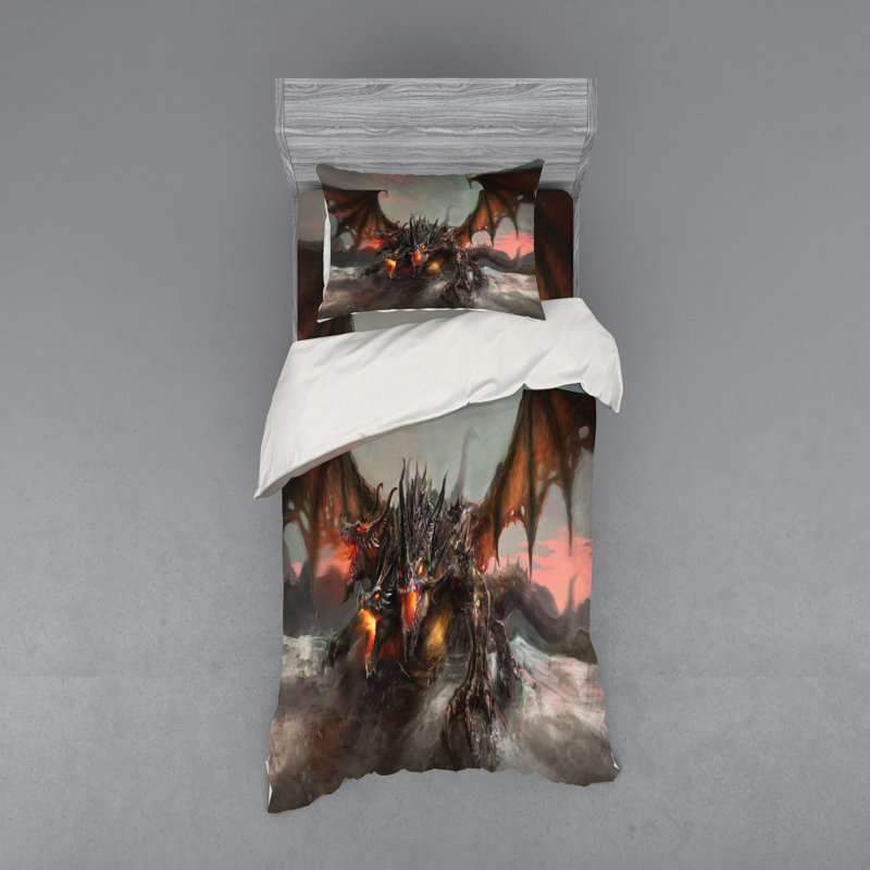 Fantasy World Gothic Dragon Fire Breathing Polyester Fabric Shower Curtain Set
