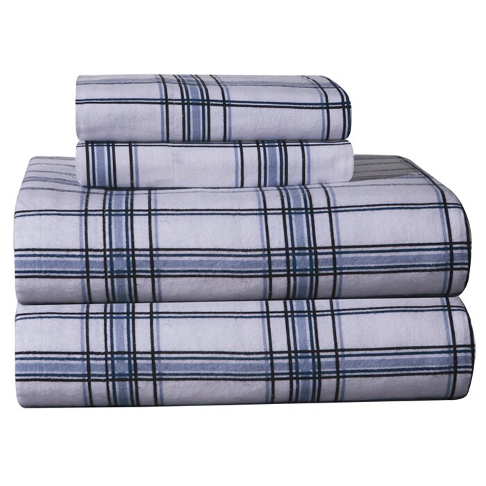 Alcott Hill Park Row Plaid World Flannel 100 Cotton Sheet Set