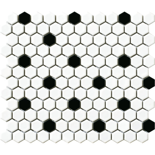 Vintage 1 x 1 Porcelain Mosaic Tile in White/Black Hexagon by Walkon Tile