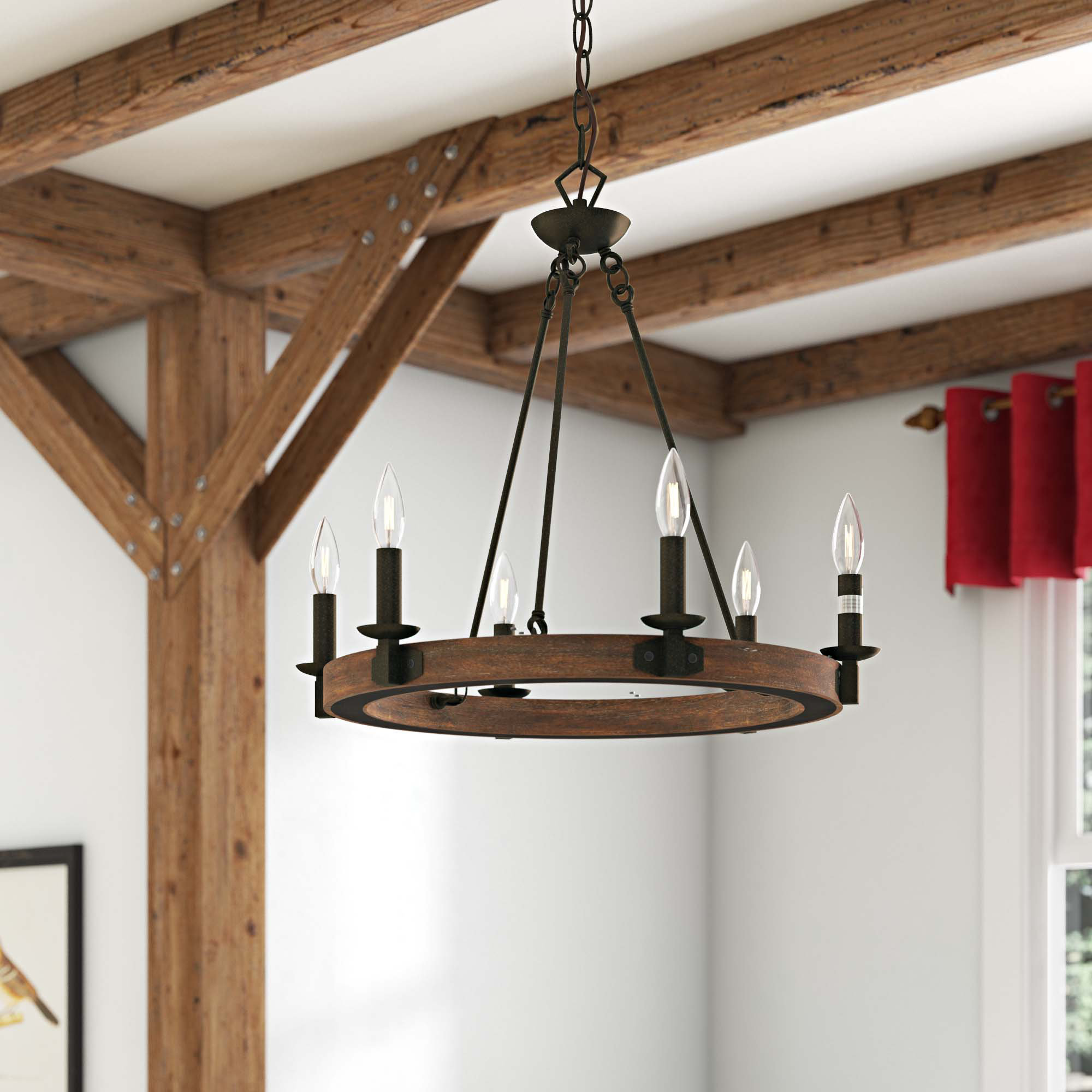Gracie Oaks Flavio 6 Light Candle Style Wagon Wheel Chandelier Gracie Oaks Flavio 6 Light Candle