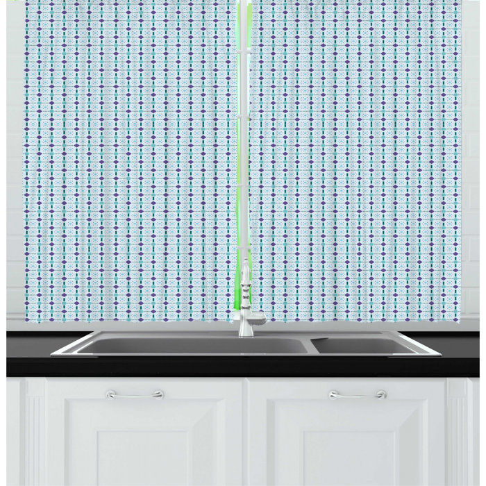 East Urban Home Abstract Geometric Retro Memphis Art Style Zigzags Circles Squares 80 S Graphic Kitchen Curtain Wayfair