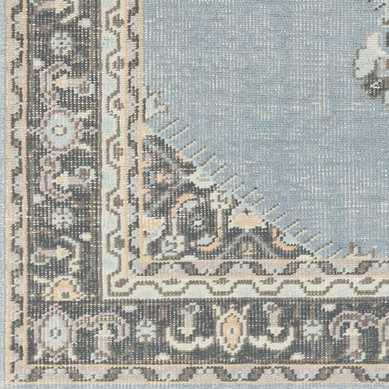 Bloomsbury Market Fender Oriental Hand Knotted Wool Aqua Charcoal Area Rug Wayfair