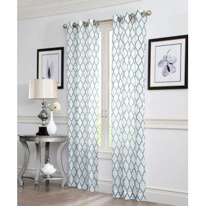 GEO GEO Flocked Geometric Semi-Sheer Curtain Panels (Set of 2)