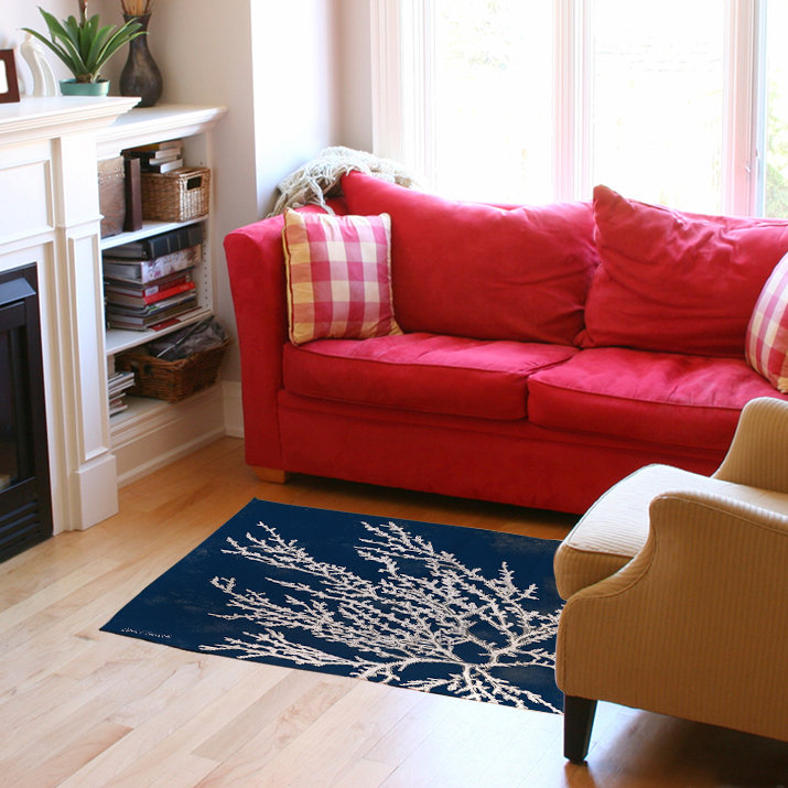 Manual Woodworkers Weavers Coastal Coral Dark Navy Blue Area Rug