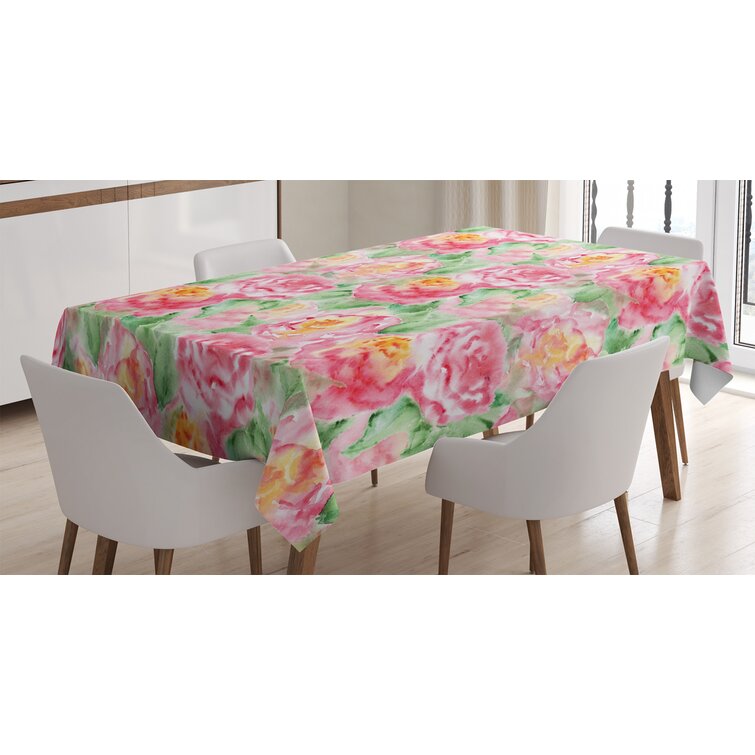 Pink Cotton Watercolor Flower Plant Square Tablecloth 60 x 60 Inch Romantic Table Cover Mat Modern Table Cloth for Kitchen Dining Room Party Wedding Home Decoration