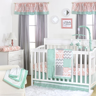 peach and mint nursery bedding