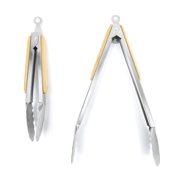 2 Piece Stainless Steel with Bamboo Handles Tongs Set by Home Basics