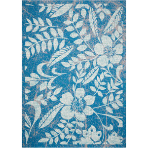 Adamov Blue Floral and Plants Indoor/Outdoor Area Rug