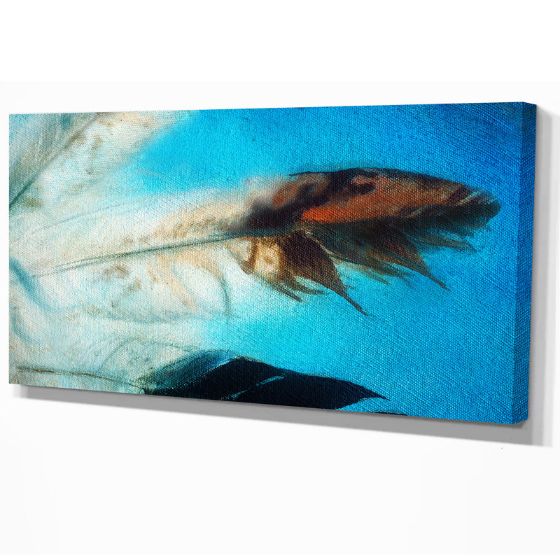 East Urban Home Eagle Feathers On Abstract Blue Oil Painting