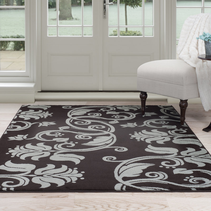 Lavish Home Floral Scroll Brown Blue Area Rug Reviews Wayfair