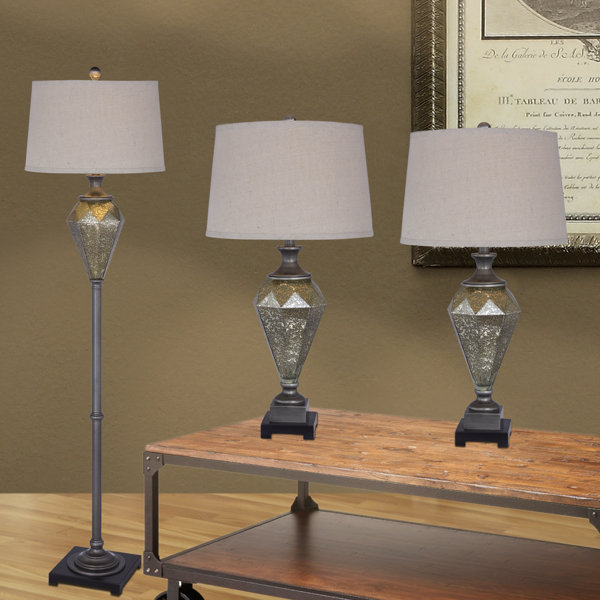Bonnert 3 Piece Metal and Mercury Glass Table and Floor Lamp Set by House of Hampton