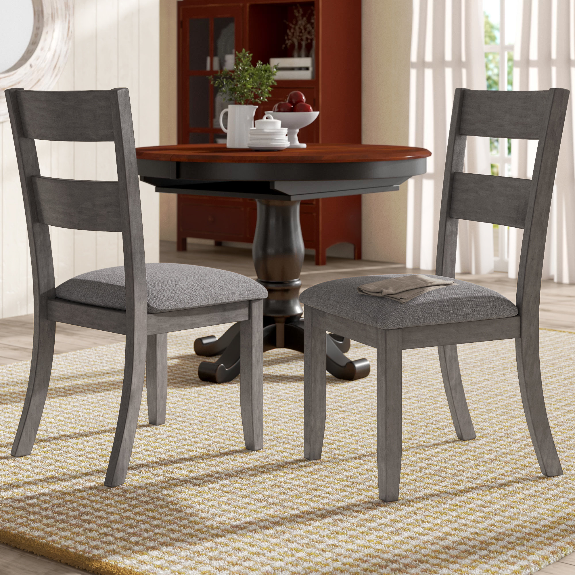 Gracie Oaks Baumgarten Upholstered Ladder Back Side Chair In Gray Gracie Oaks Baumgarten Upholstered