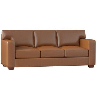 Studded Wood Leather Sofa Wayfair Save