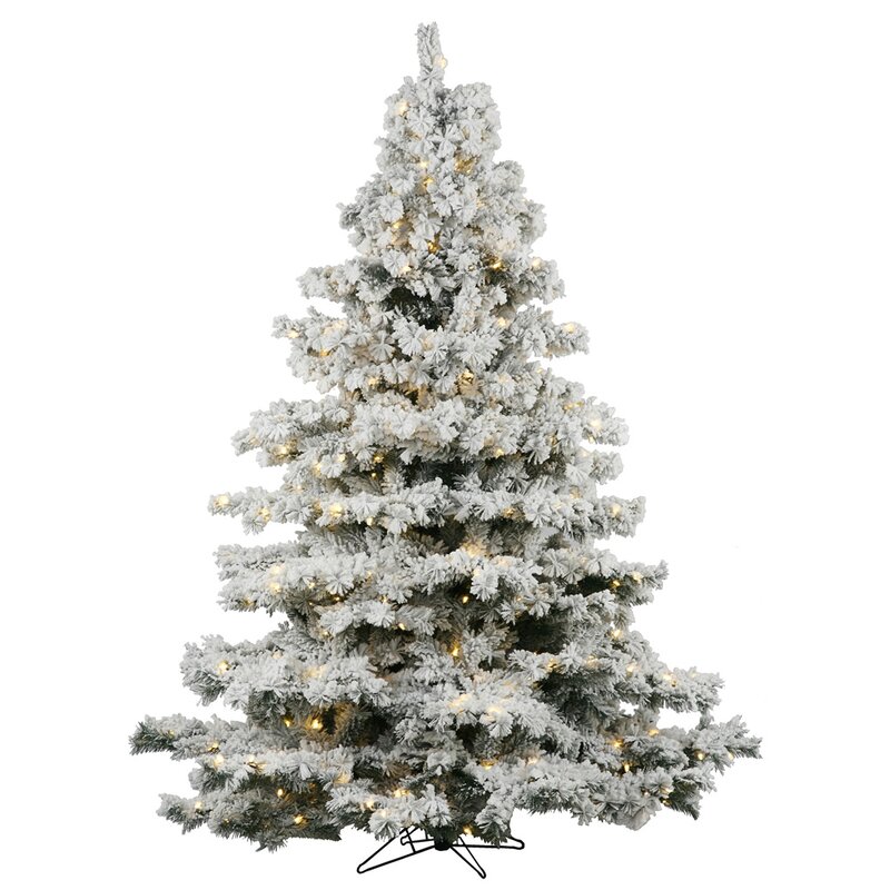 Loon Peak® Arbre de noël artificiel blanc 4,5 pi avec 300 lumières blanches del et un pied effet 