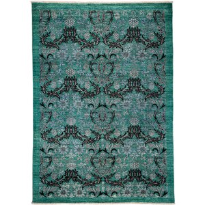 One-of-a-Kind Arts and Crafts Hand-Knotted Teal Area Rug