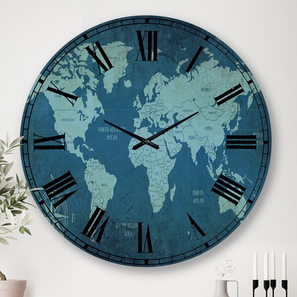 Modern Wall Clock with Embossed World Map Design