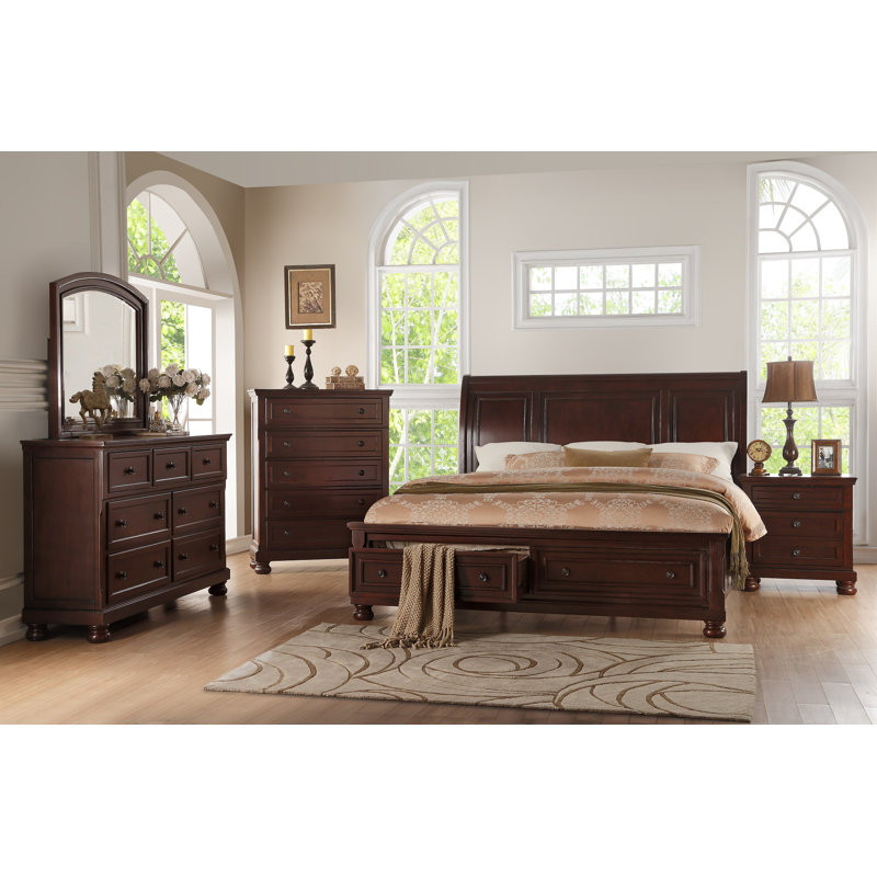 Charlton Home® Nadene Queen Solid Wood Sleigh 6 Piece ...