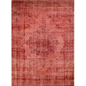 One-of-a-Kind Distressed Overdyed Shafi Hand-Knotted Red Area Rug