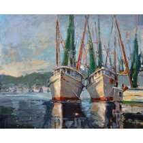 Sepia Shimp Boat Giclee Stretched Canvas Artwork 30 x 30 Global Gallery Brookview Studio 
